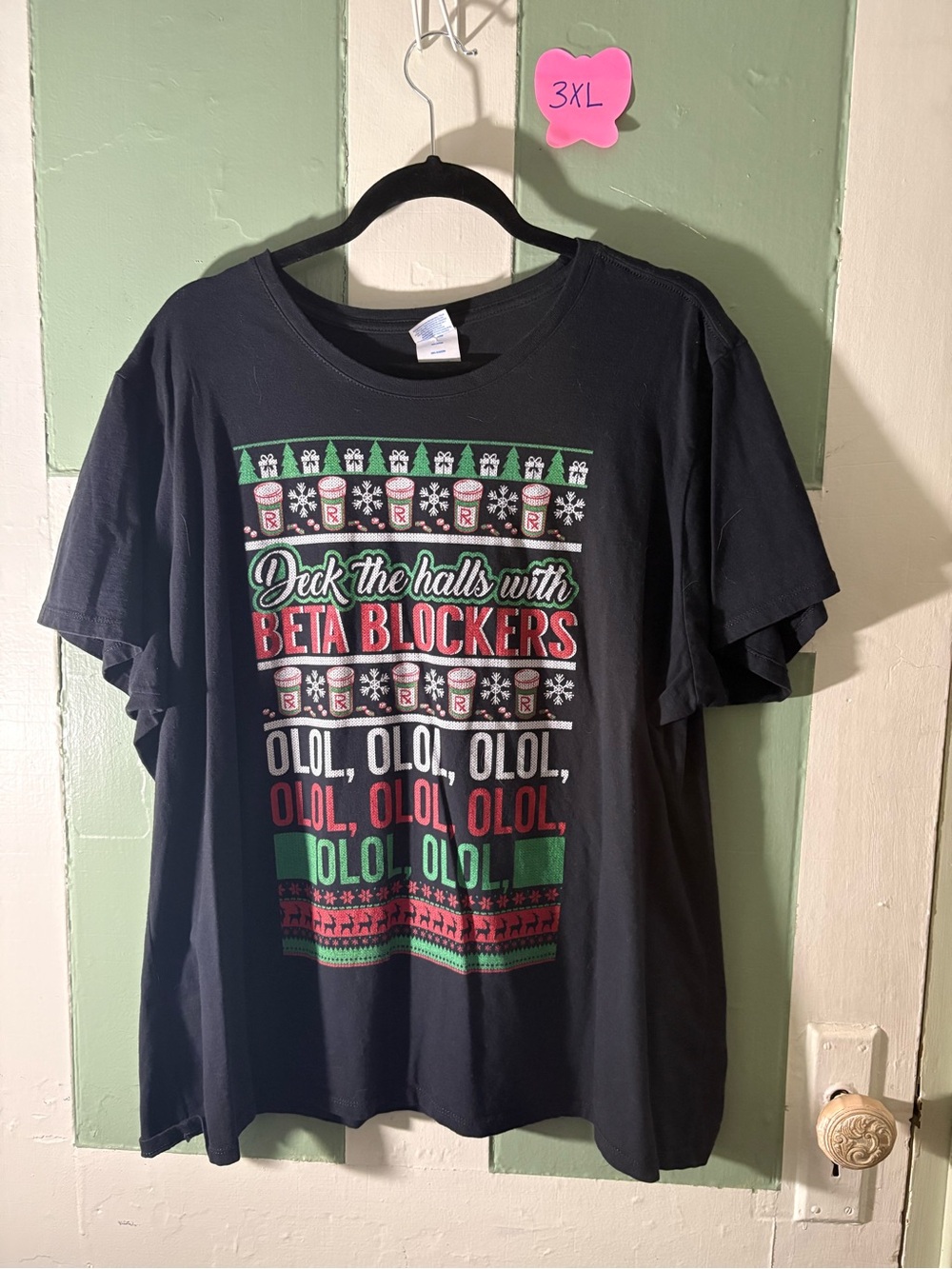 Black 'Deck the Halls with Beta Blockers' Christmas Tee- Pharmacy Themed